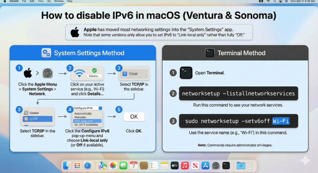 How to disable IPv6 in macOS (Ventura & Sonoma)