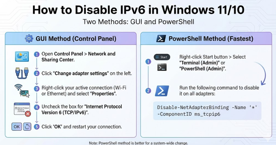 how to disable IPv6 in Windows