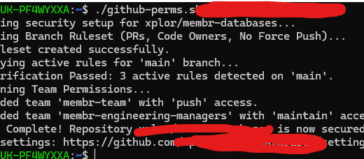GitHub Branch Ruleset CLI Script Output