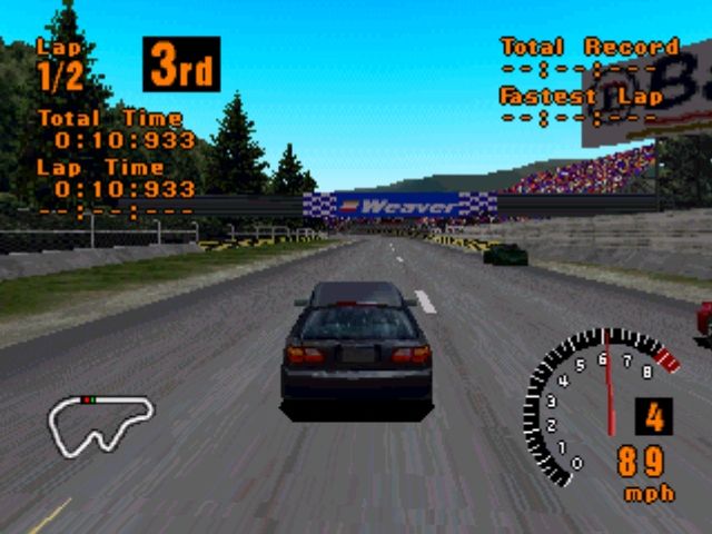 Gran Turismo race view showing a Honda Civic on a tight, curving track.
