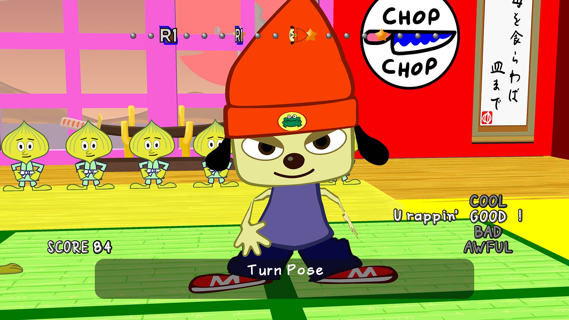 PaRappa the Rapper gameplay during the Chop Chop Master Onion stage