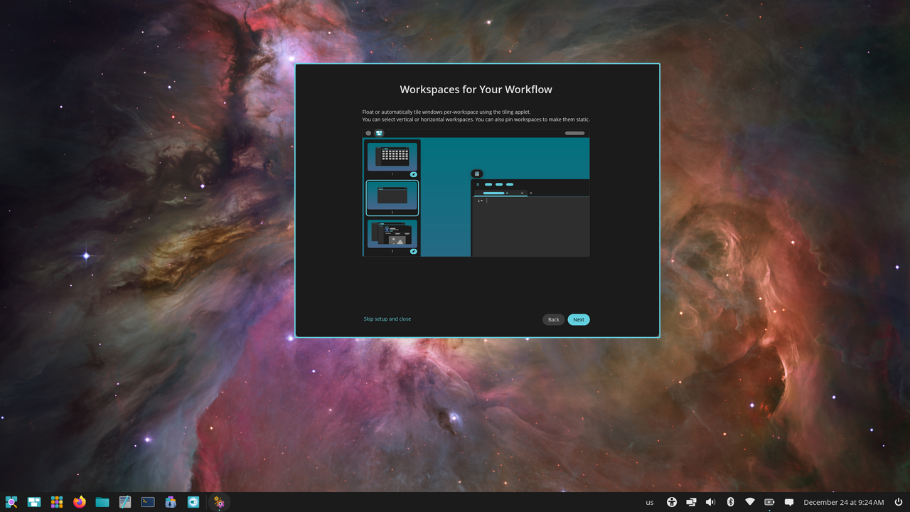 Official System76 screenshot showing Pop!_OS workspace and tiling workflow.