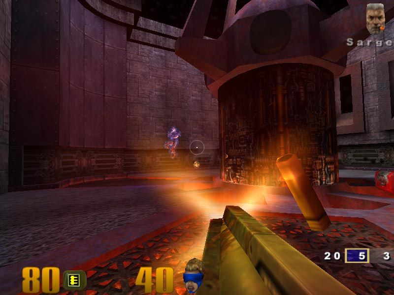 Quake III Arena duel against an opponent carrying Quad Damage.