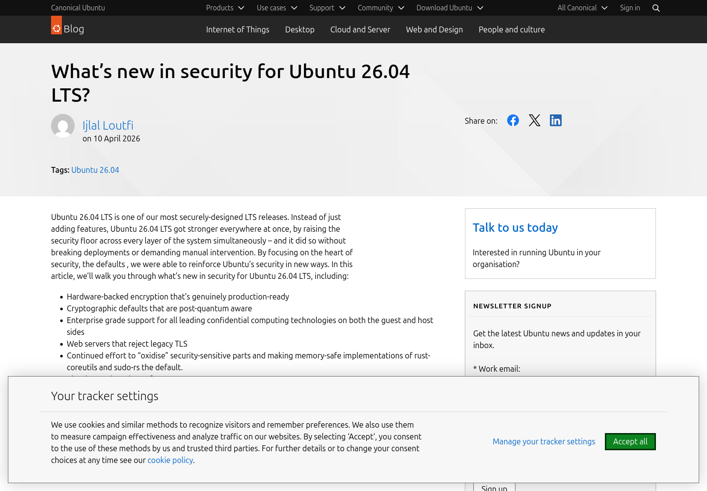 Screenshot of Canonical's Ubuntu 26.04 security article section about rust-coreutils and sudo-rs becoming default.