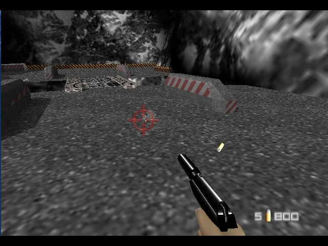 GoldenEye 007 Dam mission screenshot with Bond firing the silenced PP7